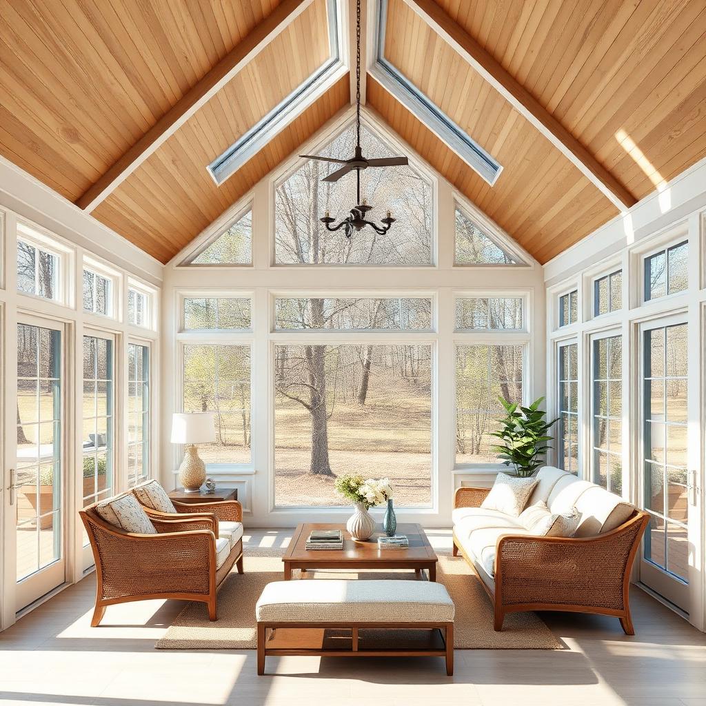Sunrooms — Sunroom addition with vaulted wood ceiling